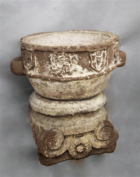 A large 15th / 16th century Istrian or possibly South American stone font, 2ft 6in.